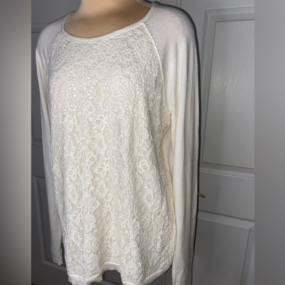 Elle Ivory Crochet Lace Front Sweater XL | Cozy Chic Knit, Fall Layering